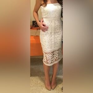 White strapless lace dress